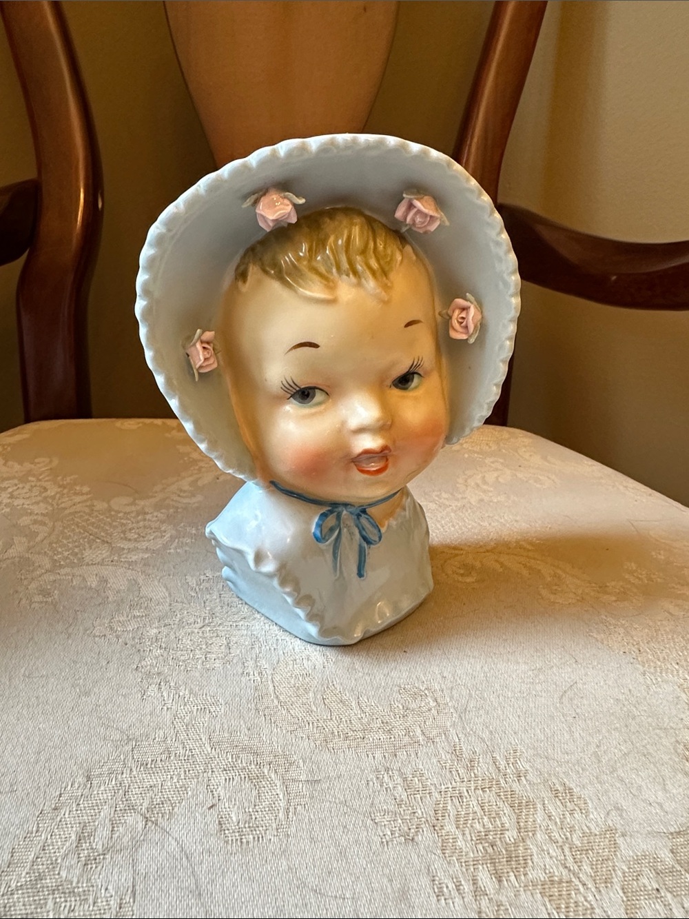 Ucagco Japan 1950s MCM baby face planter, head vase, hand painted
